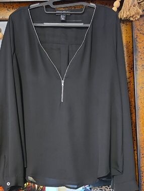 Forever 21 Black Sheer Zip-Front Blouse